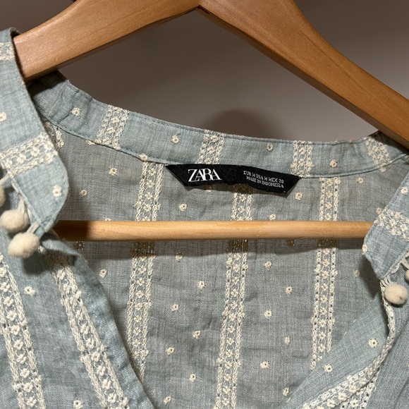 Zara Boho Blouse, Soft Green with Eyelets - Picture 8 of 8